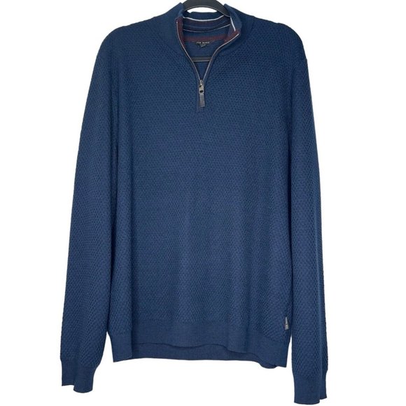 Ted Baker Blue Wool Blend Sweater (Men’s XL/XXL) Tunnel 1/4 Zip Slim Fit - Picture 1 of 10